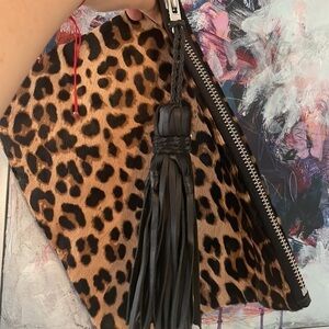 SIMONE CAMILLE Leopard real animal fur Leather Tassel clutch